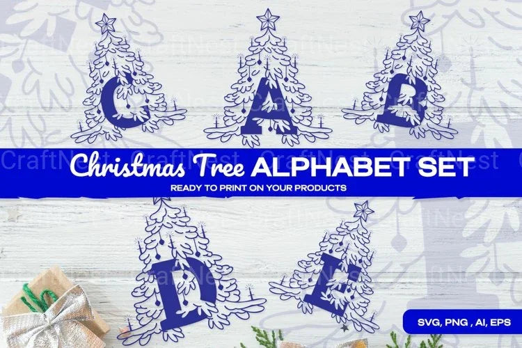 Blue Christmas Tree Alphabet Clipart Bundle - CraftNest - Digital Crafting and Art