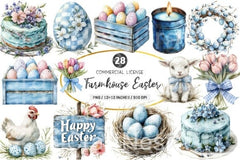 Blue Country Farmhouse Easter Clipart Bundle 45 - CraftNest - Digital Crafting and Art