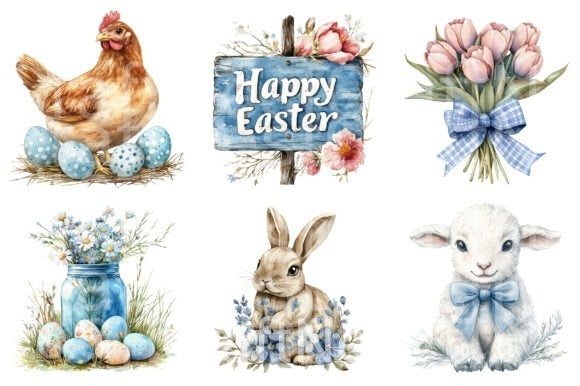 Blue Country Farmhouse Easter Clipart Bundle 45 - CraftNest - Digital Crafting and Art