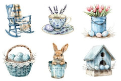 Blue Country Farmhouse Easter Clipart Bundle - CraftNest - Digital Crafting and Art