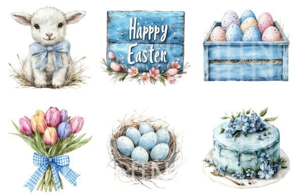 Blue Country Farmhouse Easter Clipart Bundle 45 - CraftNest - Digital Crafting and Art
