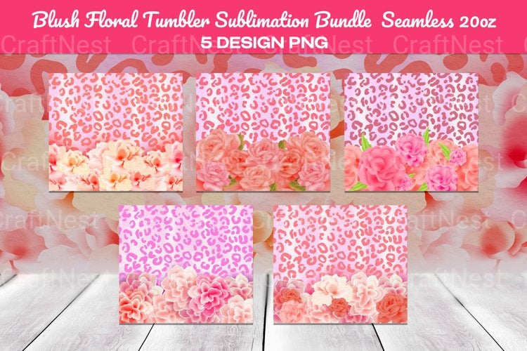 Blush Floral Tumbler Seamless Clipart Bundle