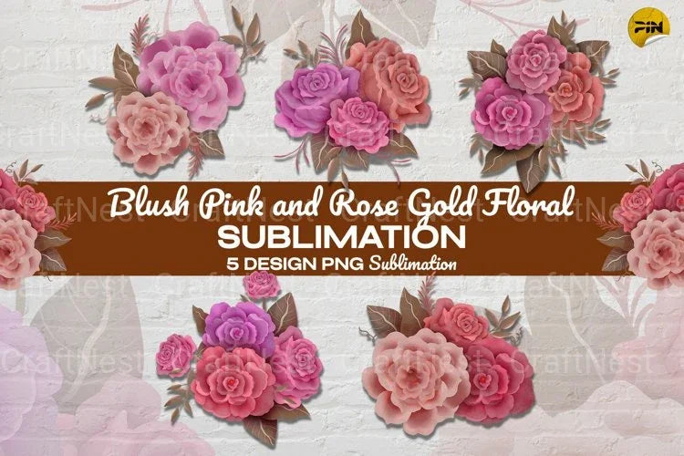 Blush Pink and Rose Gold Floral Clipart Bundle - CraftNest - Digital Crafting and Art
