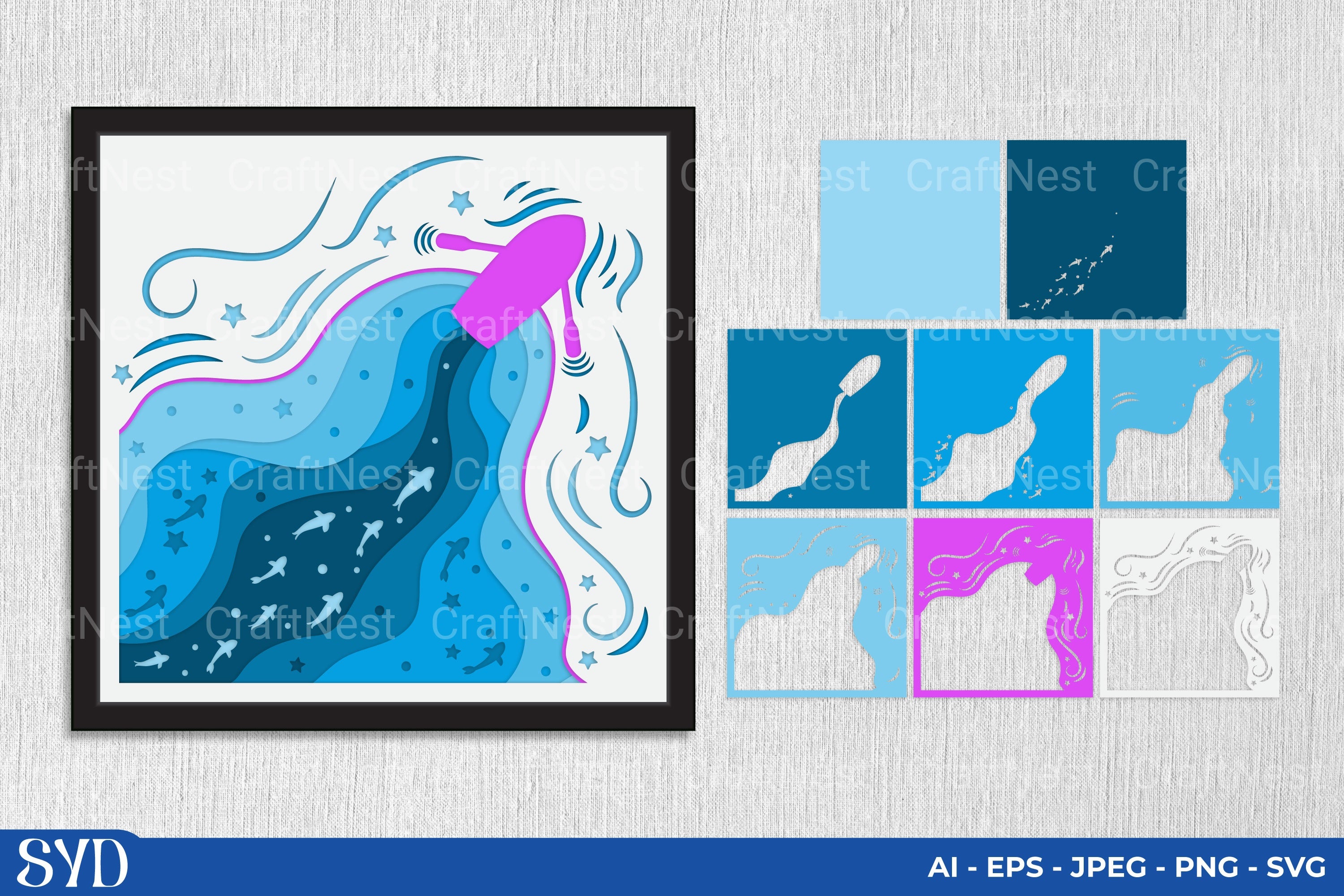 Boat 3D Layered Papercut Clipart Bundle