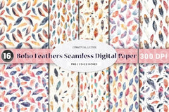 Boho Feathers Seamless Digital Papers - CraftNest - Digital Crafting and Art