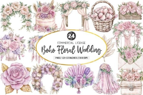 Boho Floral Wedding Clipart Bundle - CraftNest - Digital Crafting and Art