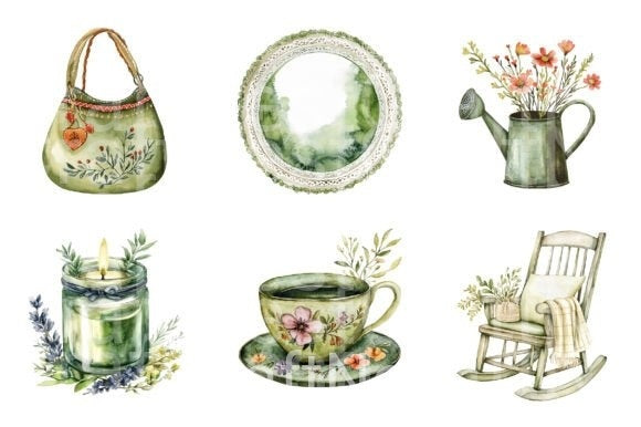 Boho Olive Green Mother's Day Clipart Bundle - CraftNest - Digital Crafting and Art