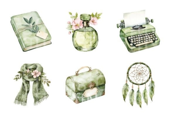 Boho Olive Green Mother's Day Clipart Bundle - CraftNest - Digital Crafting and Art