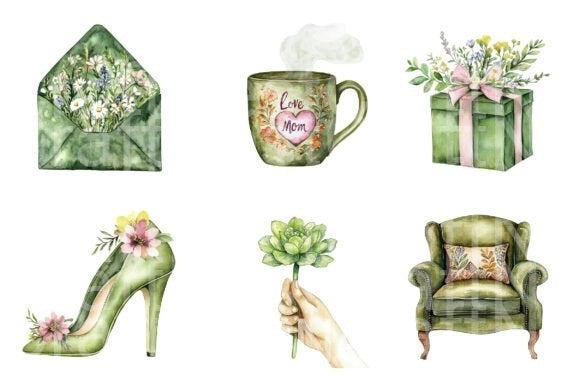 Boho Olive Green Mother's Day Clipart Bundle - CraftNest - Digital Crafting and Art