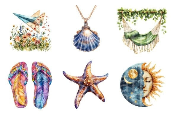 Boho Summer Vacation Holiday Clipart Bundle - CraftNest - Digital Crafting and Art