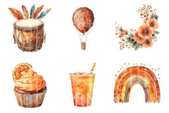Boho Burnt Orange Birthday Clipart Bundle - CraftNest - Digital Crafting and Art
