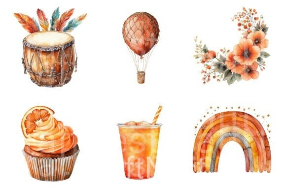 Boho Burnt Orange Birthday Clipart Bundle - CraftNest - Digital Crafting and Art
