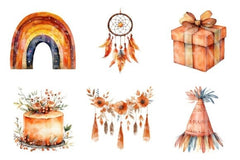 Boho Burnt Orange Birthday Clipart Bundle - CraftNest - Digital Crafting and Art