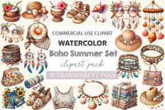 Boho Summer Fashion Coastal Set Clipart Bundle - CraftNest - Digital Crafting and Art