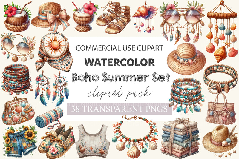 Boho Summer Fashion Coastal Set Clipart Bundle - CraftNest - Digital Crafting and Art