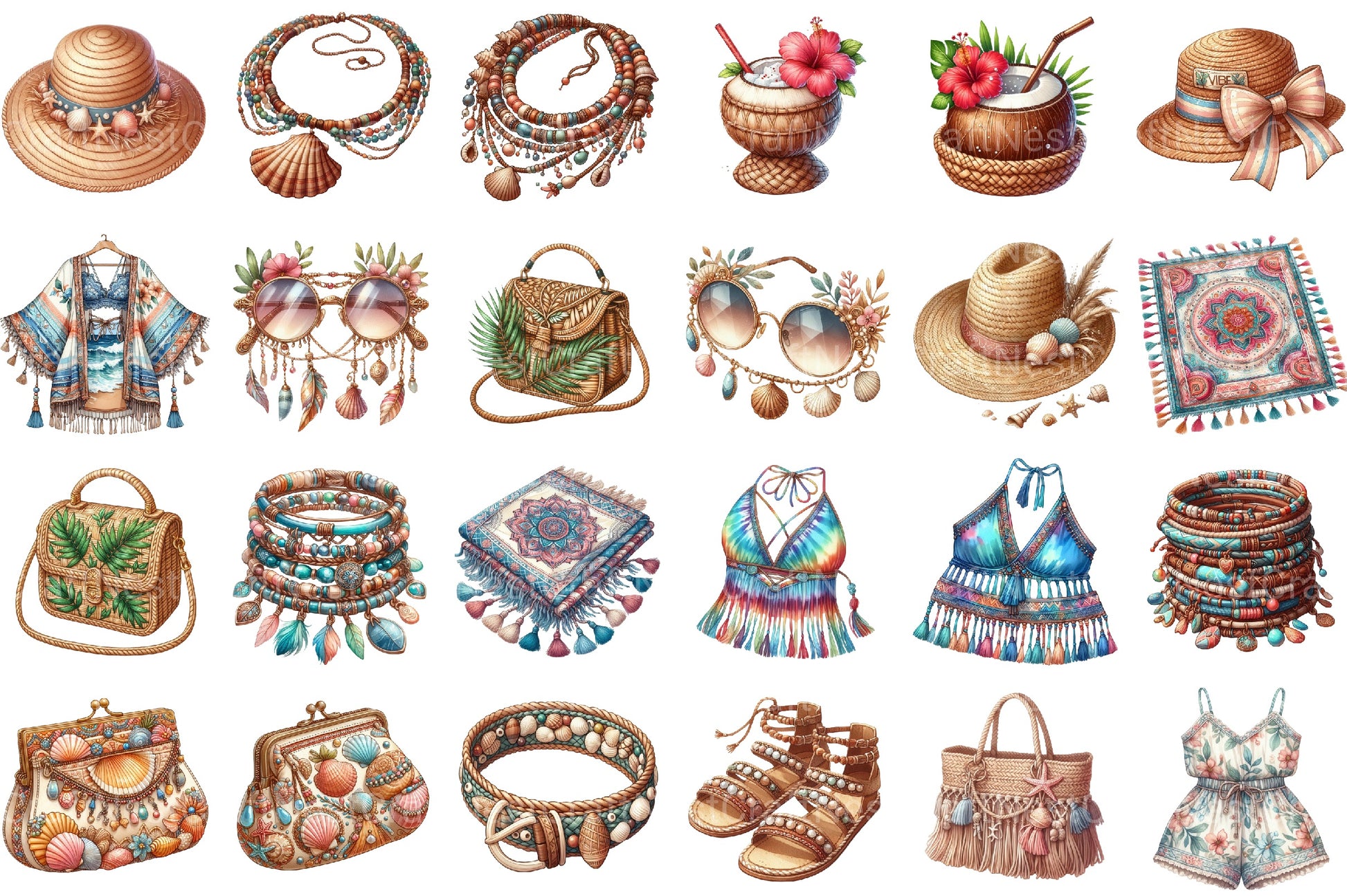 Boho Summer Fashion Coastal Set Clipart Bundle - CraftNest - Digital Crafting and Art