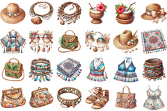 Boho Summer Fashion Coastal Set Clipart Bundle - CraftNest - Digital Crafting and Art