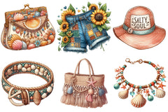 Boho Summer Fashion Coastal Set Clipart Bundle - CraftNest - Digital Crafting and Art