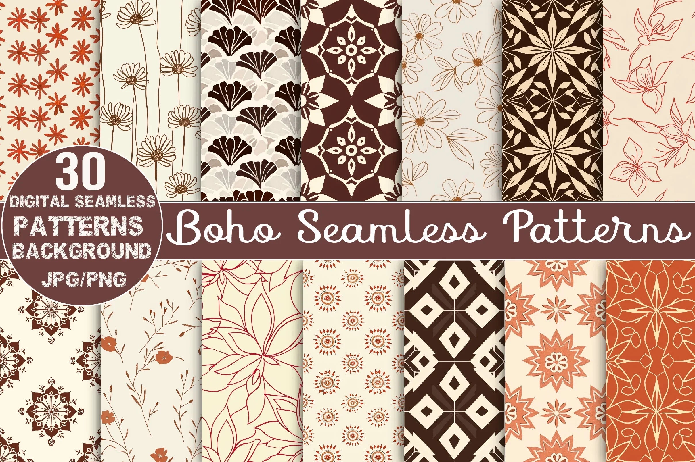 Boho Seamless Patterns Digital Paper