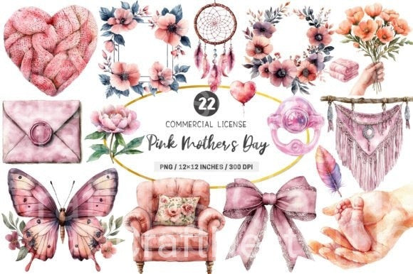 Boho Dusty Pink Mother's Day Clipart Bundle - CraftNest - Digital Crafting and Art