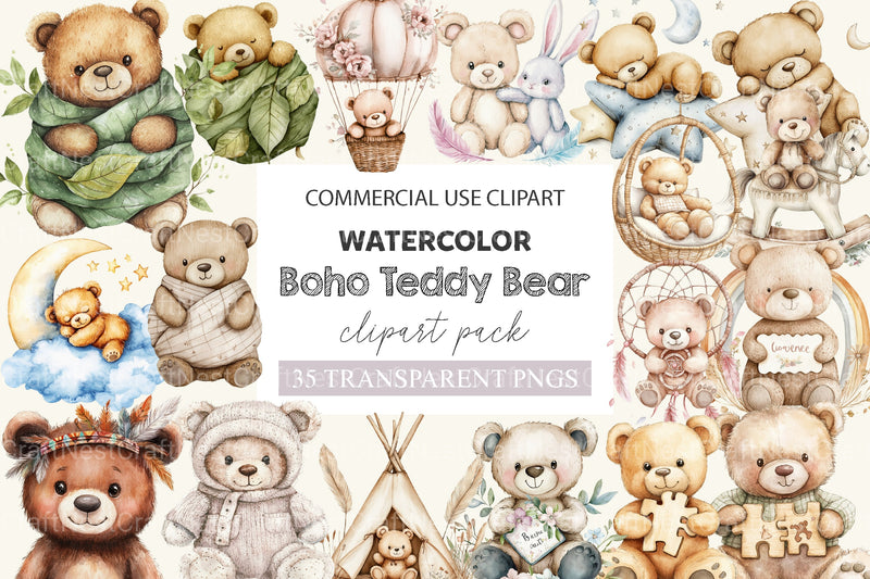 Boho Teddy Bear Baby Clipart Bundle - CraftNest - Digital Crafting and Art