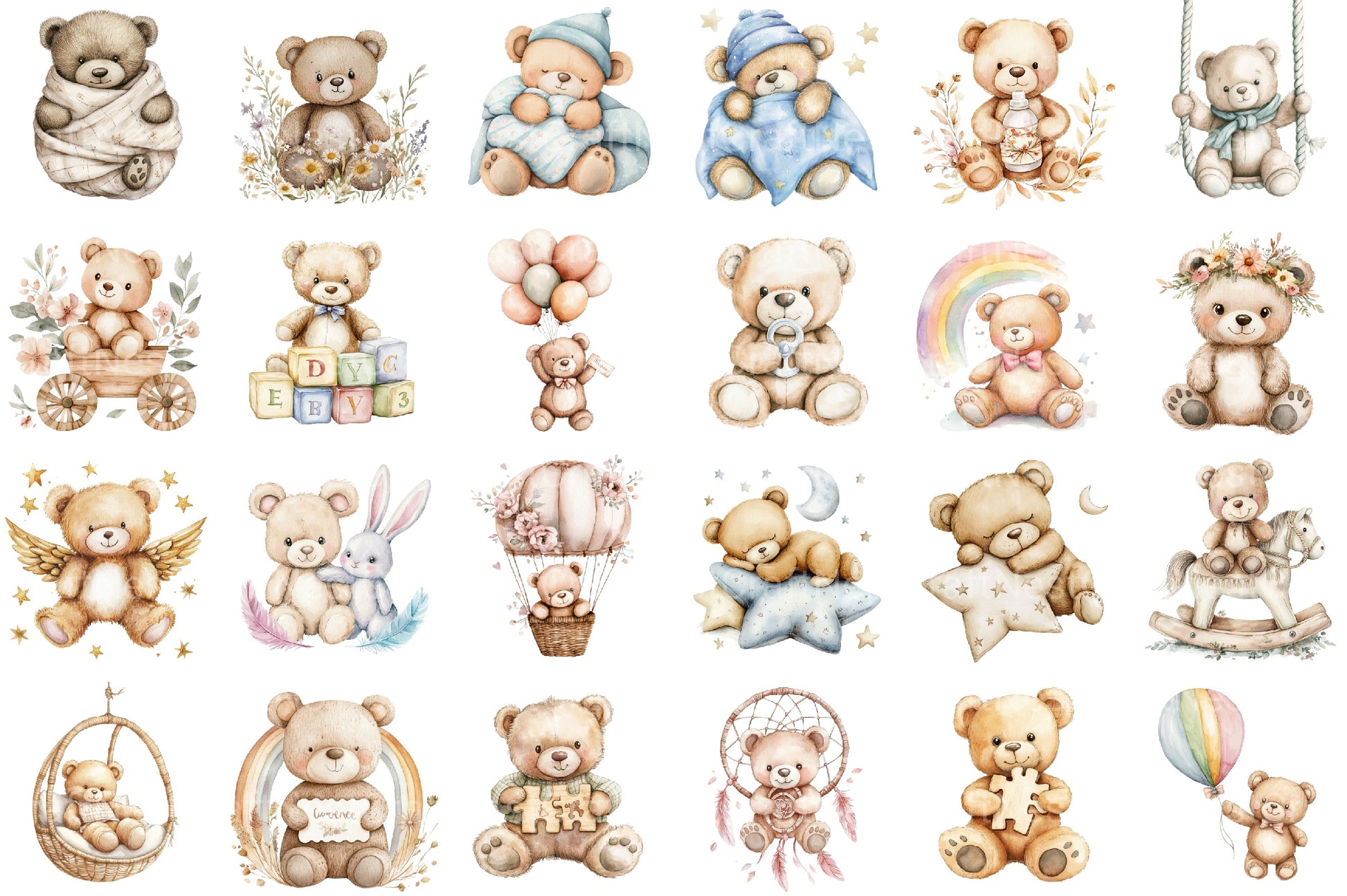 Boho Teddy Bear Baby Clipart Bundle - CraftNest - Digital Crafting and Art