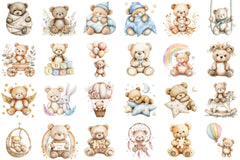 Boho Teddy Bear Baby Clipart Bundle - CraftNest - Digital Crafting and Art