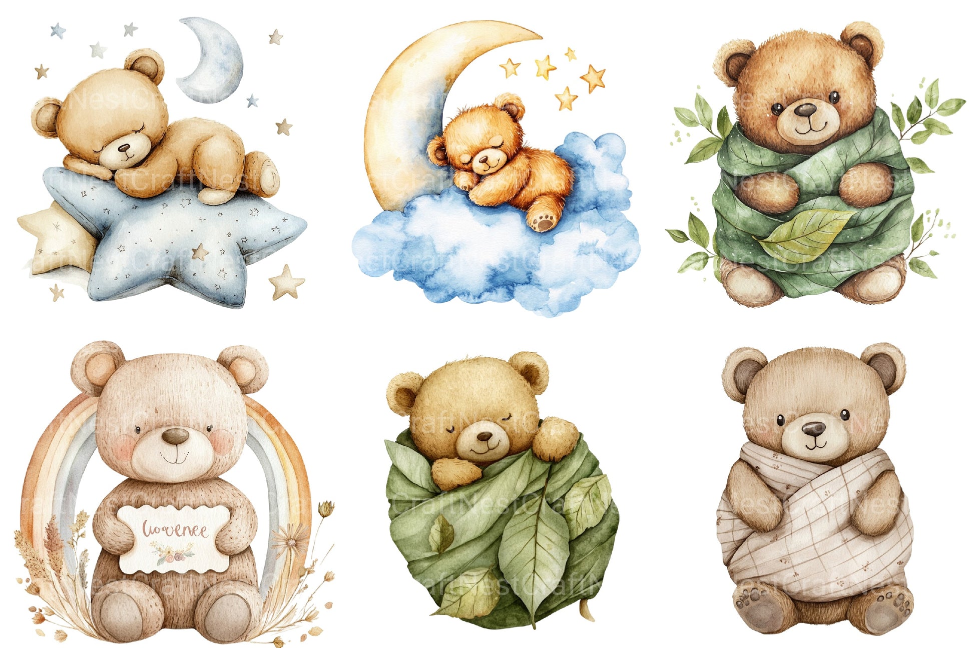 Boho Teddy Bear Baby Clipart Bundle - CraftNest - Digital Crafting and Art