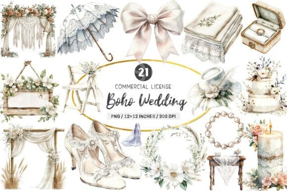 Boho Wedding Clipart Bundle 99 - CraftNest - Digital Crafting and Art