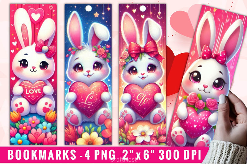 Valentine Bunny Bookmarks Bookmark Junk Journal - CraftNest - Digital Crafting and Art