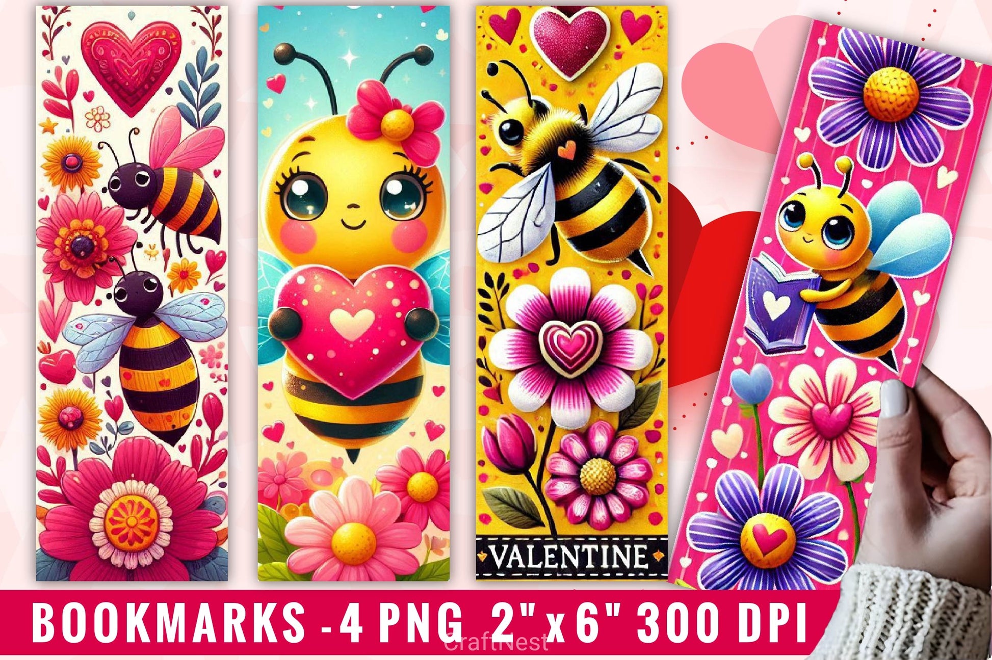 Valentine Bee Bookmarks Bookmark Junk Journal - CraftNest - Digital Crafting and Art