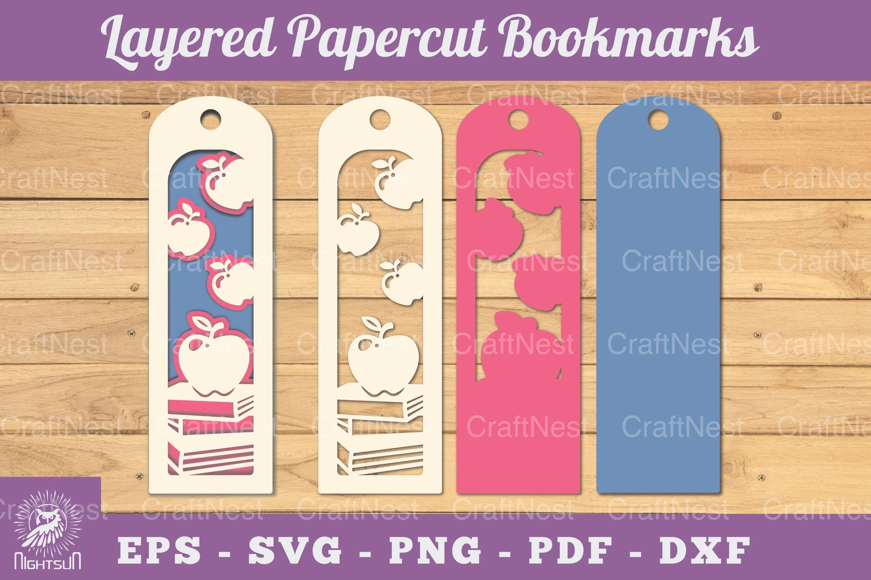 Book and Apple Papercut Bookmark Clipart Bundle - CraftNest - Digital Crafting and Art