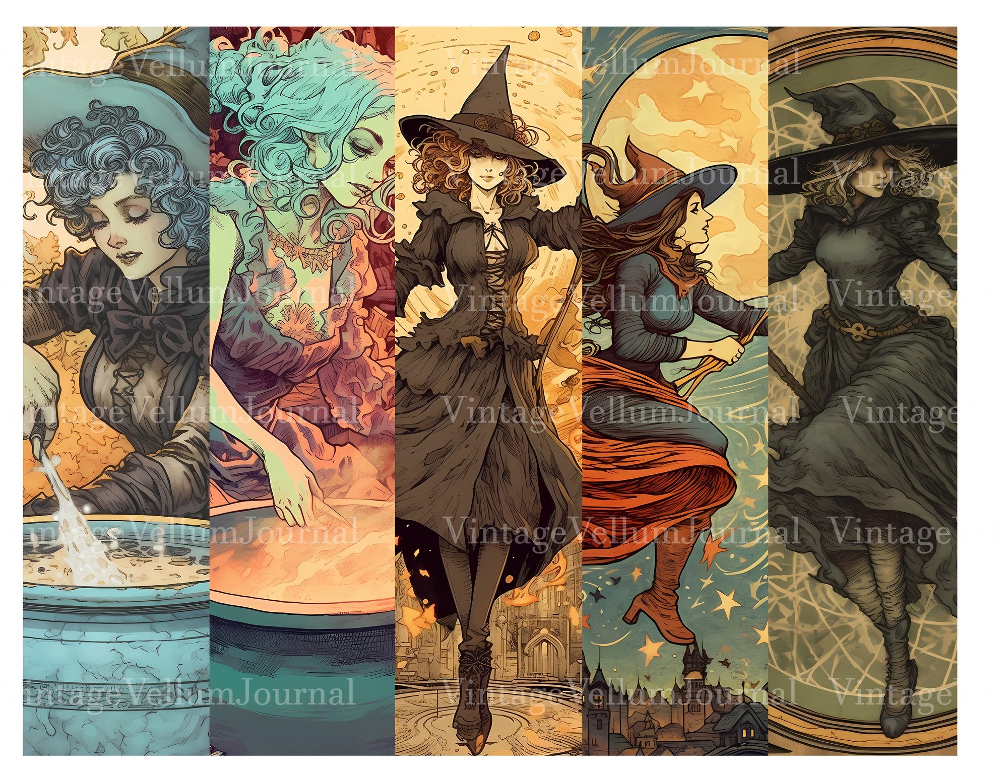 Cartoon Art Witches Junk Journal Pages - CraftNest