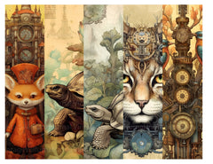 Steampunk Forest Animals Junk Journal Pages - CraftNest