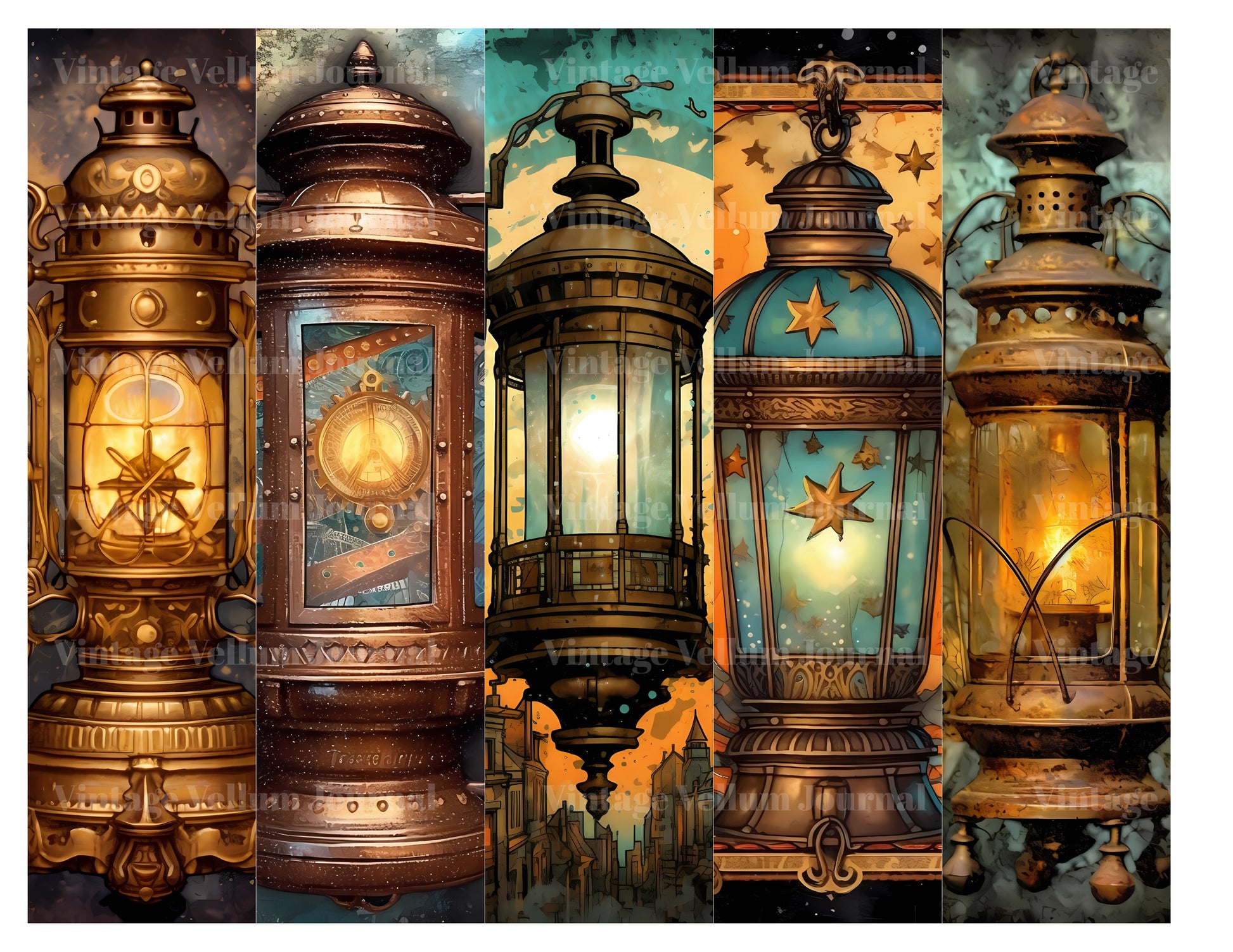 Steampunk Lanterns Junk Journal Pages - CraftNest