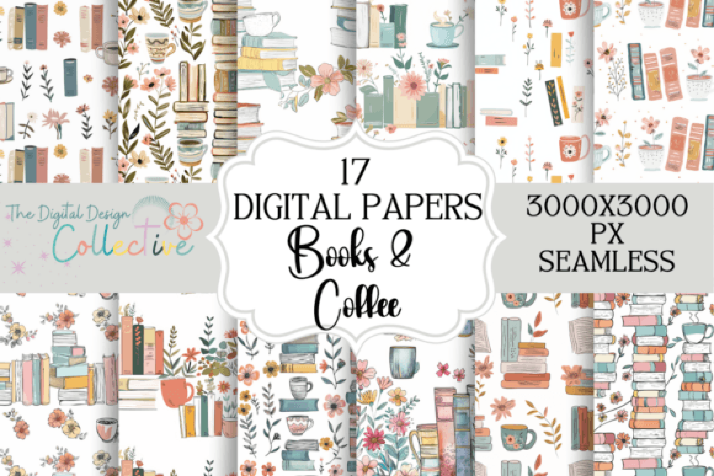 Seamless Books & Coffee Patterns