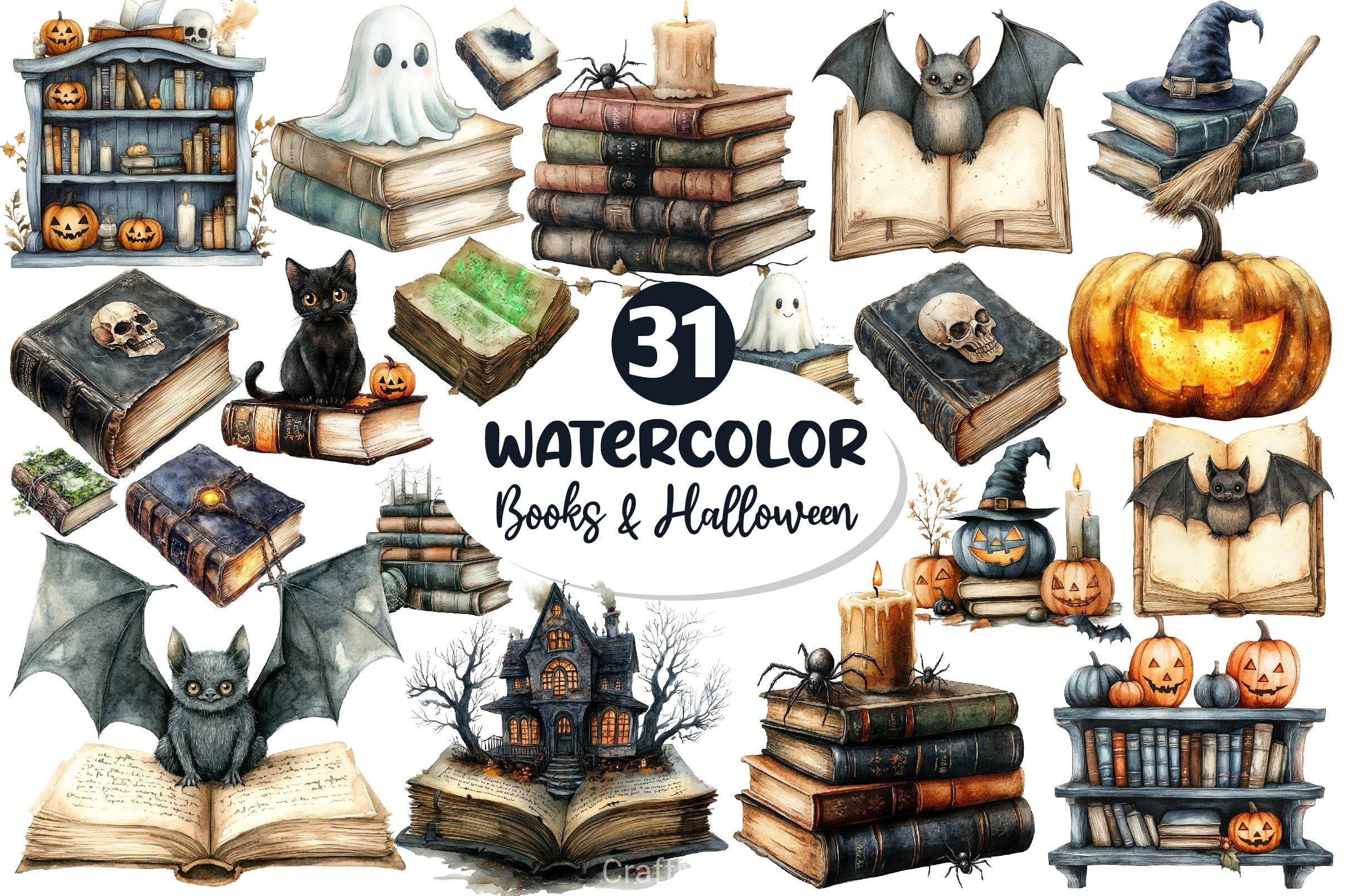 Books Halloween Clipart Bundle 6 - CraftNest - Digital Crafting and Art