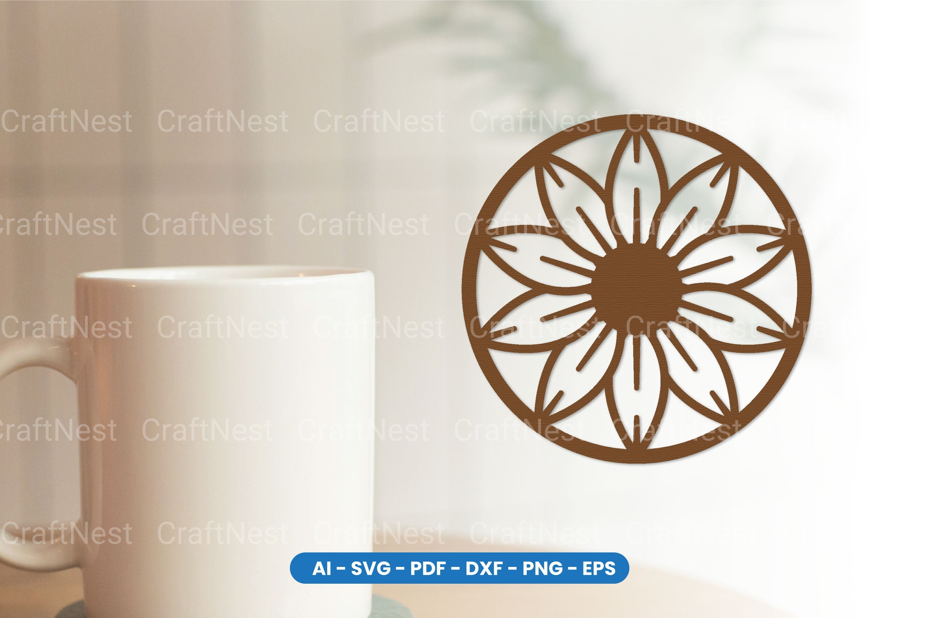 Botanical Floral Round Coaster Laser Cut SVG Clipart Bundle
