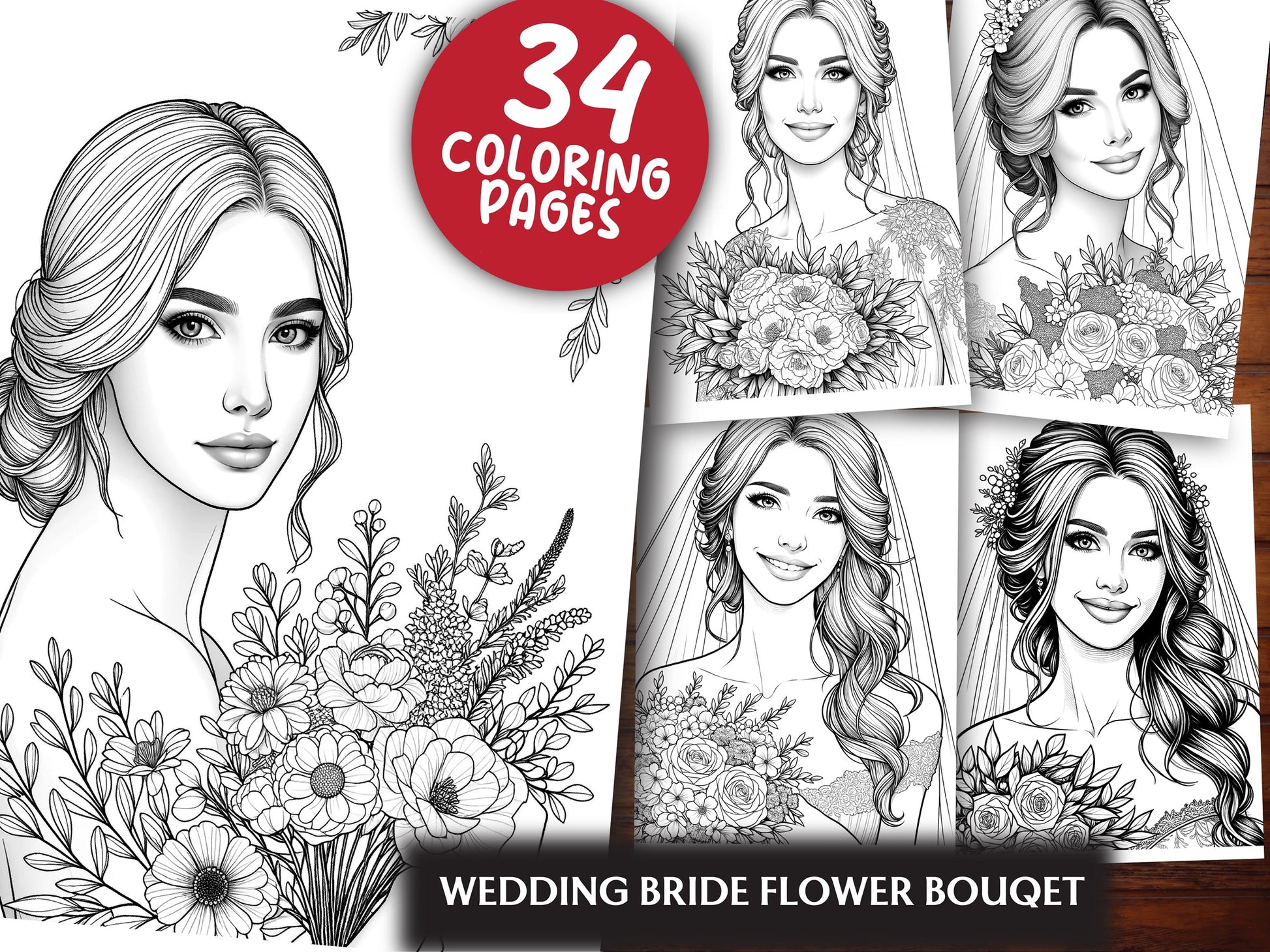 Wedding Bride Flower Bouquet Coloring Book - CraftNest - Digital Crafting and Art