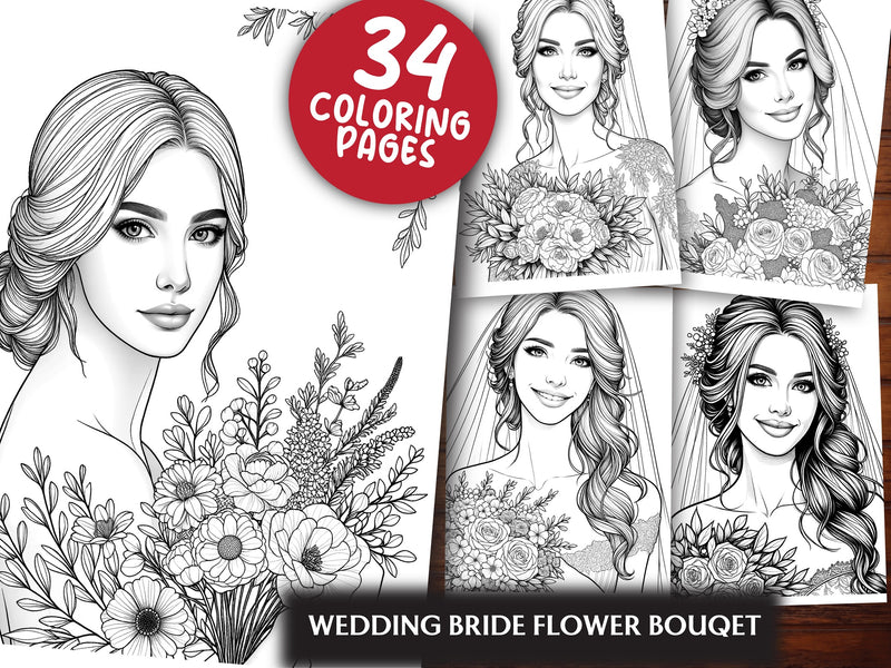 Wedding Bride Flower Bouquet Coloring Book - CraftNest - Digital Crafting and Art