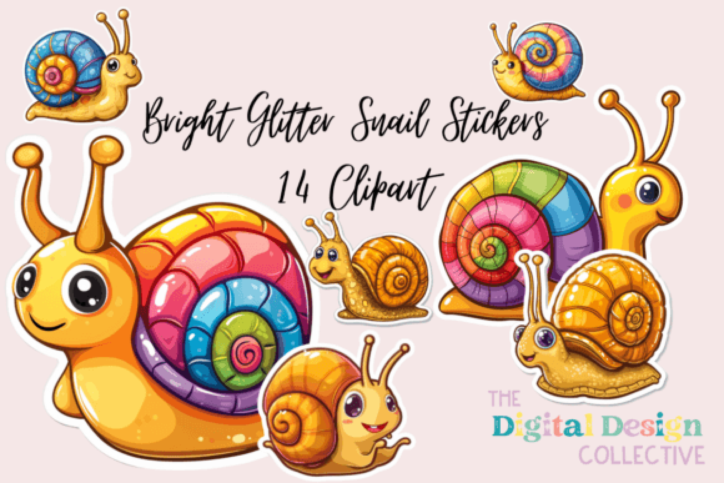 Bright Glitter Snail Stickers Bundle