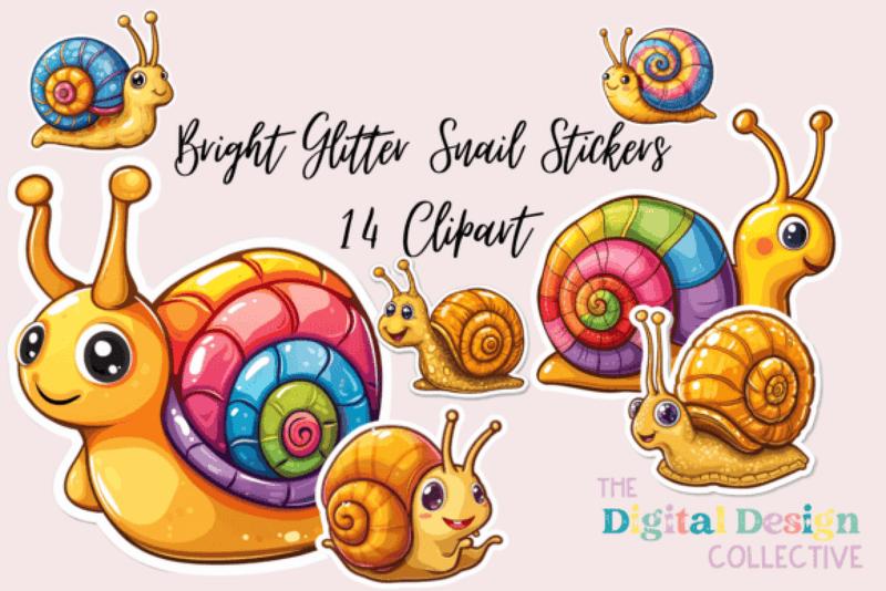 Bright Glitter Snail Stickers Bundle - CraftNest - Digital Crafting and Art