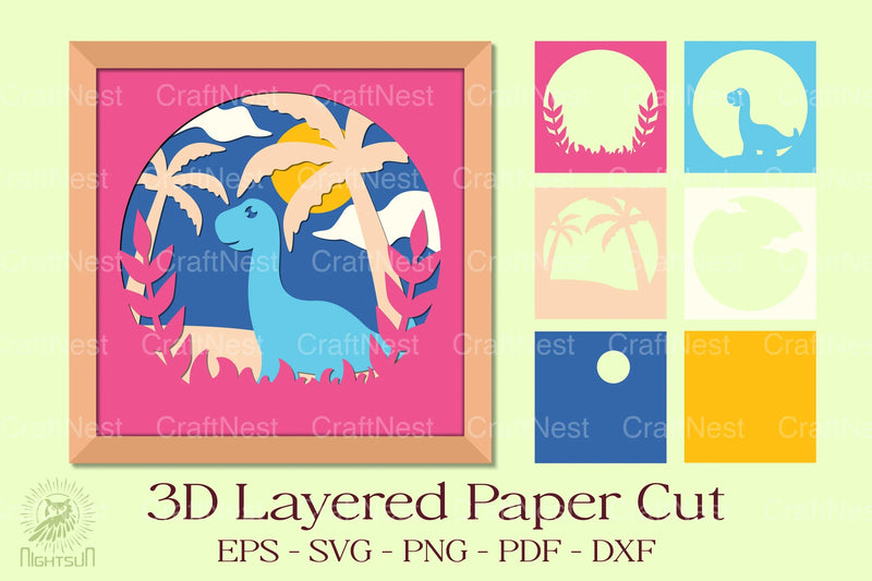 Brontosaurus 3D Layered Papercut Clipart Bundle - CraftNest - Digital Crafting and Art
