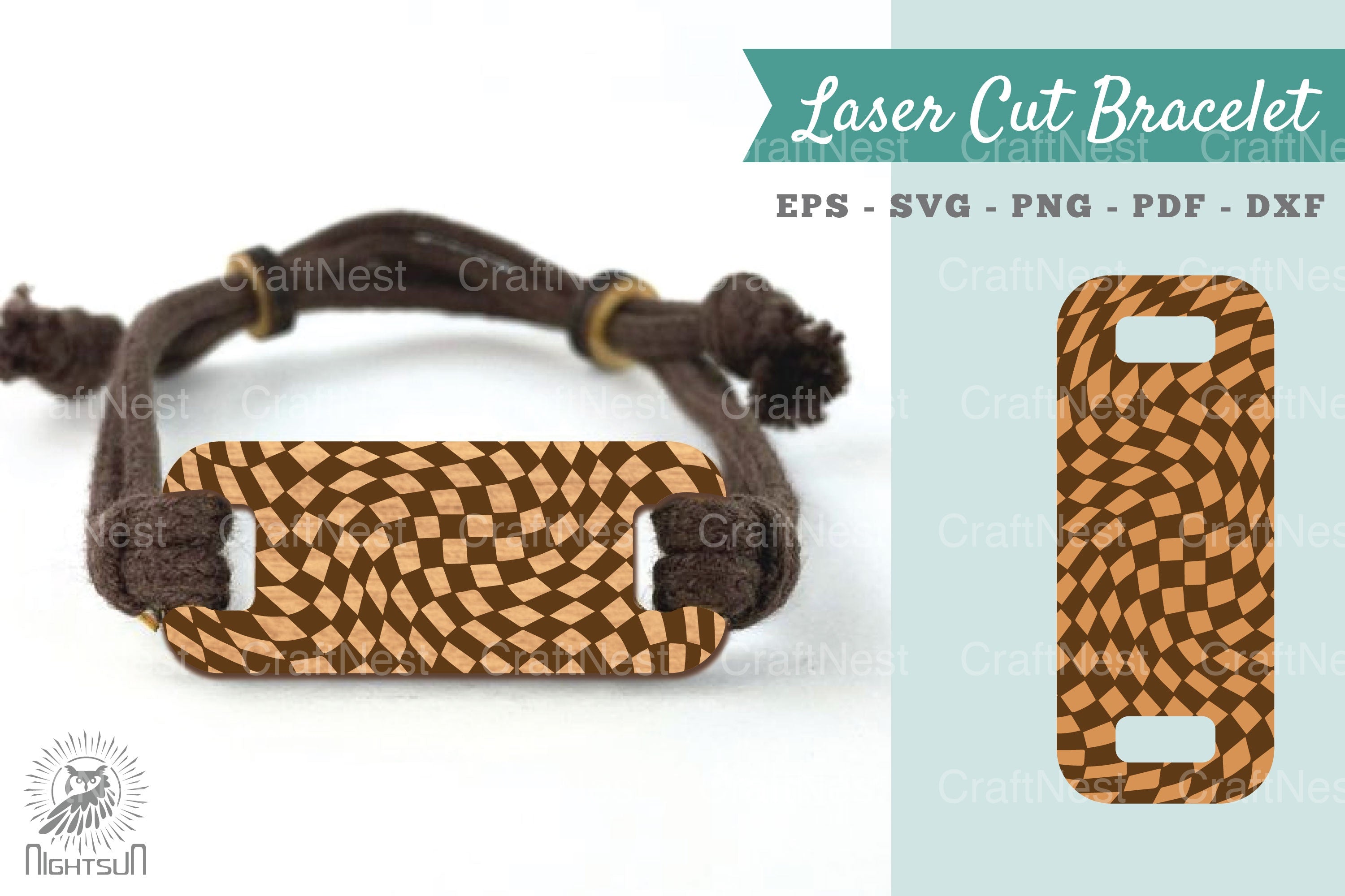 Brown Checker Pattern Laser Cut Bracelet Design Bundle - CraftNest - Digital Crafting and Art