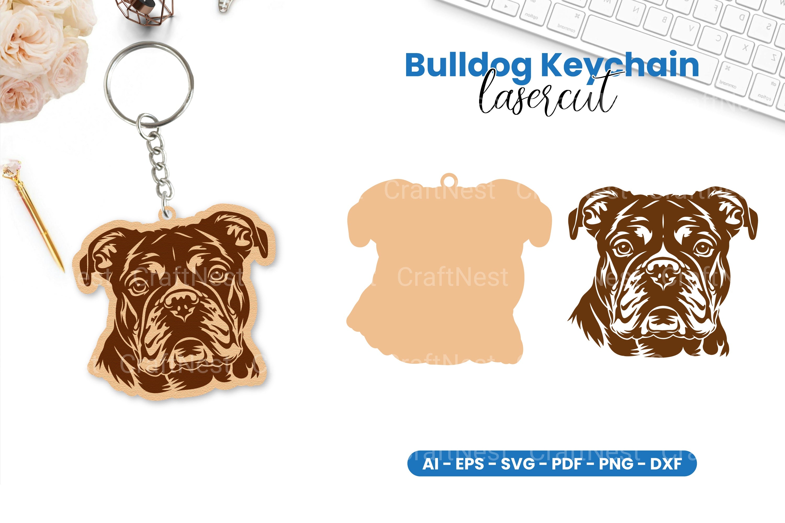 Bulldog Keychain Lasercut Clipart Bundle