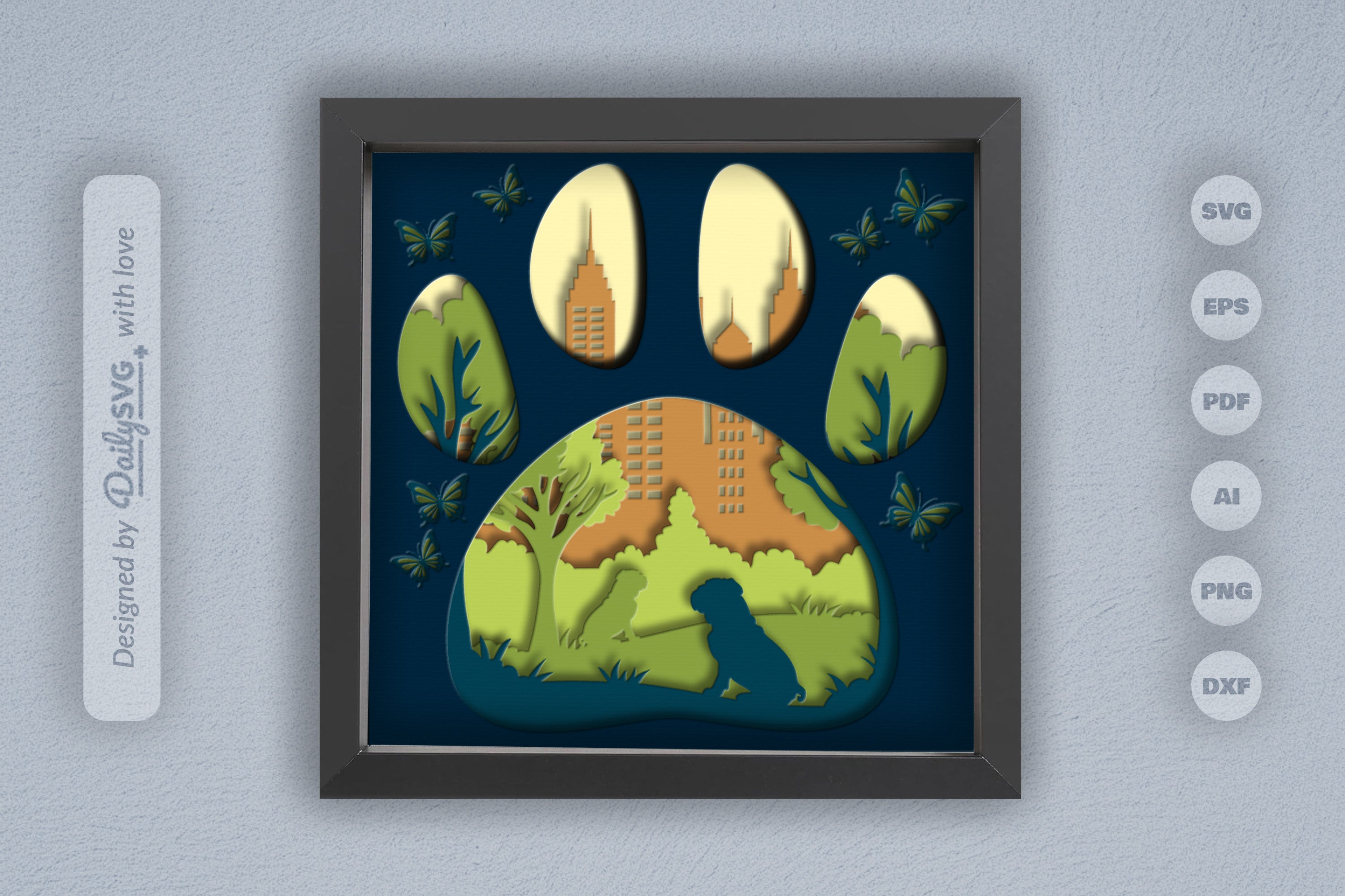 Bulldog Papercut SVG Bundle: Park Sitting Design