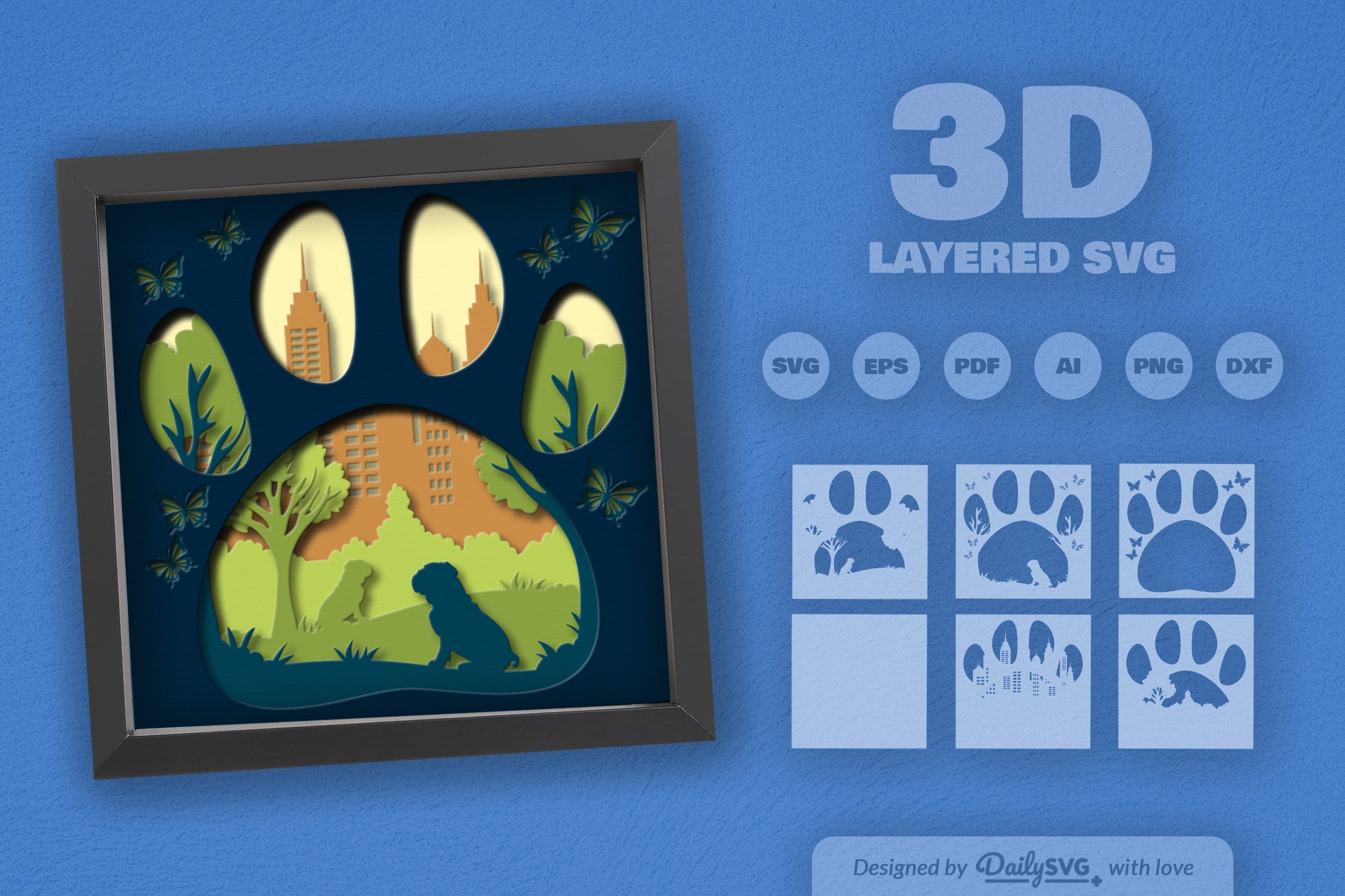 Bulldog Papercut SVG Bundle: Park Sitting Design