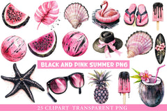 Black and Pink Summer Clipart - CraftNest - Digital Crafting and Art