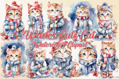 Winter Cute Cat Clipart Bundle - CraftNest - Digital Crafting and Art