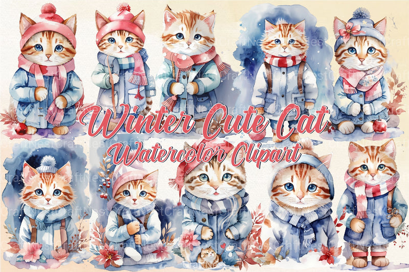 Winter Cute Cat Clipart Bundle - CraftNest - Digital Crafting and Art